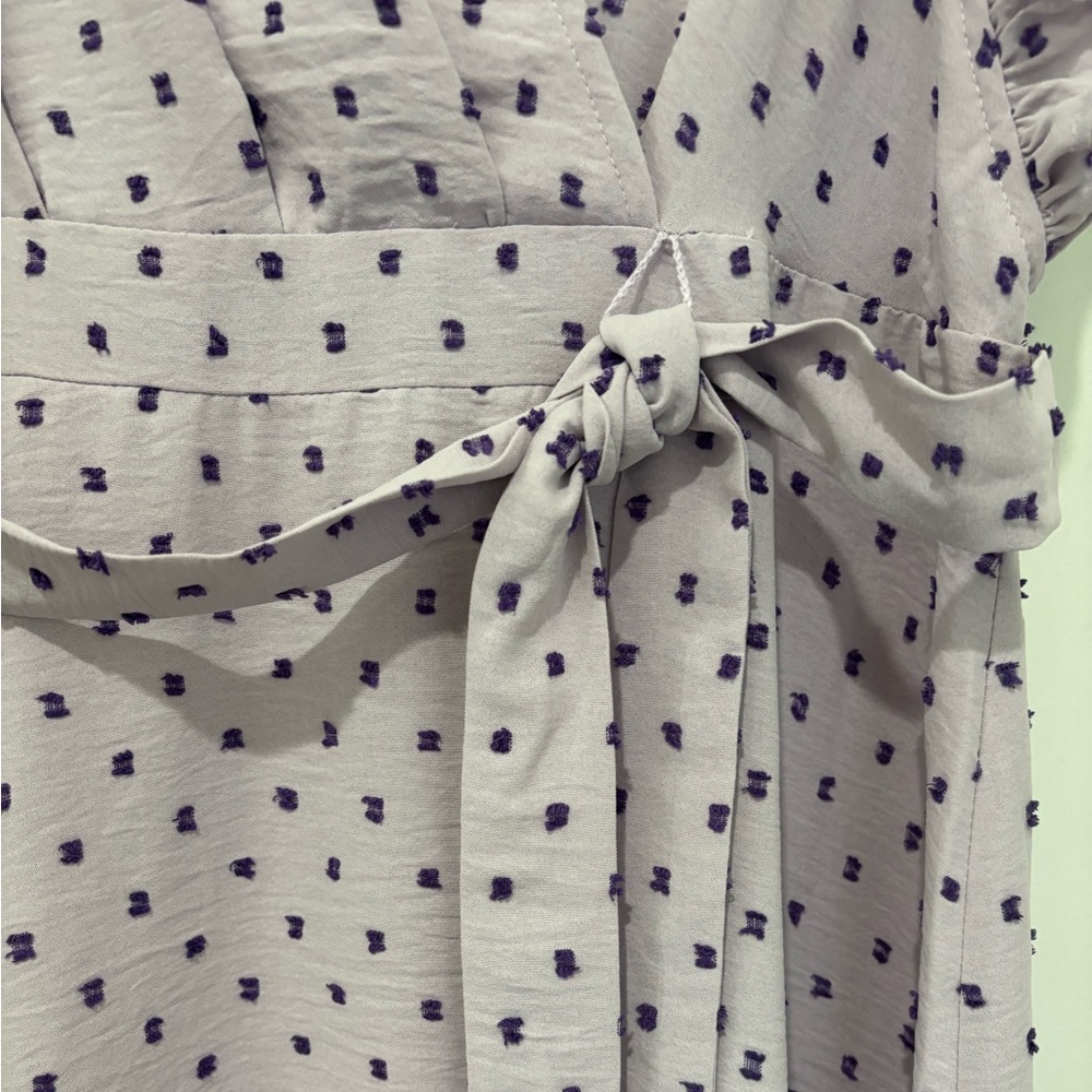 NWT Maggy London Lilac & Purple Polka Dot Midi Dress - Picture 3 of 11